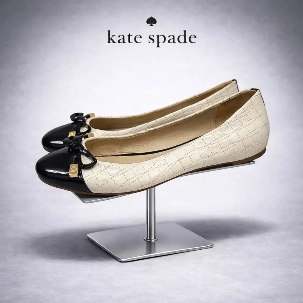 Kate Spade New York Quilted Blk Cream Flats 8.5